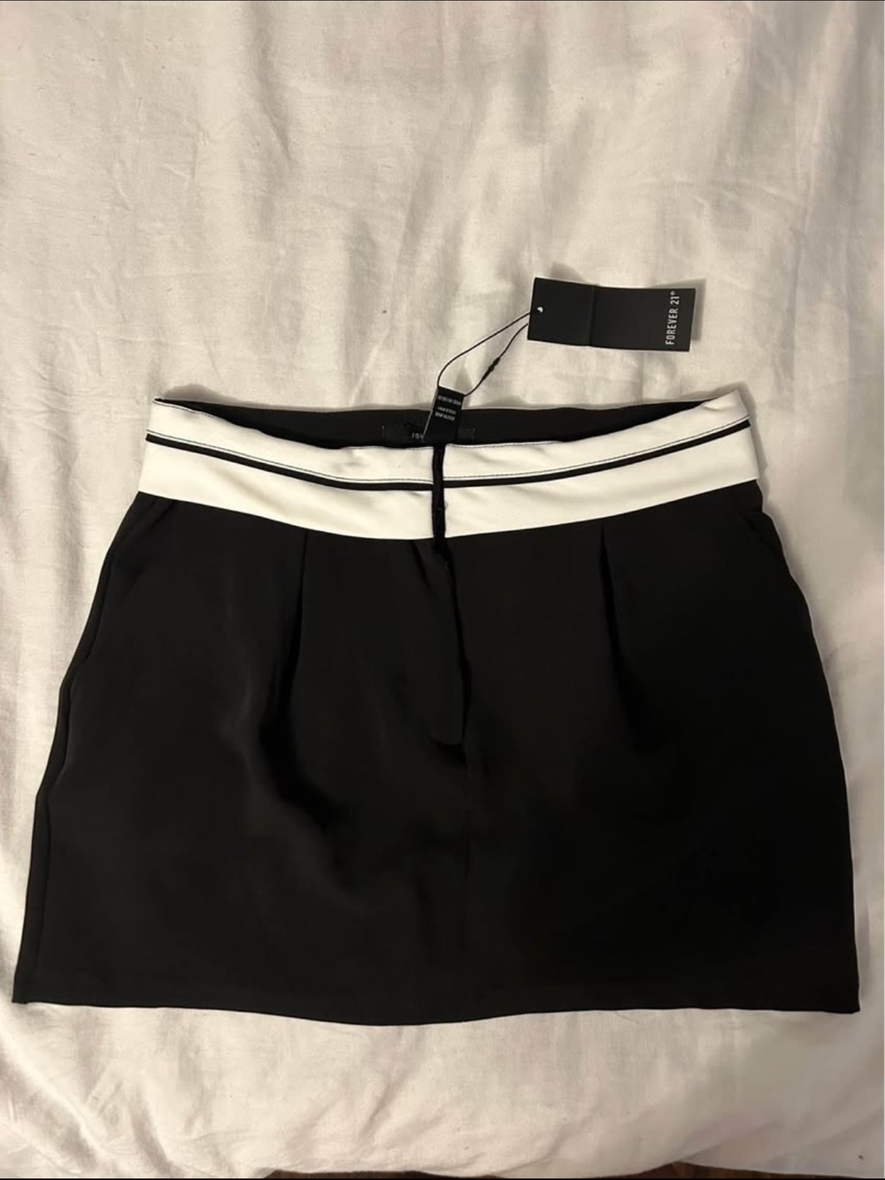 Forever 21 Black Mini Skirt with White Waistband Work Business Dress Casual Cute